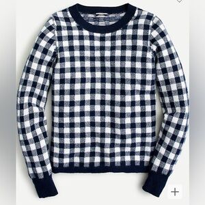 NWOT J. Crew 100% Cashmere Crew Neck Sweater in Gingham, Navy. Size XL